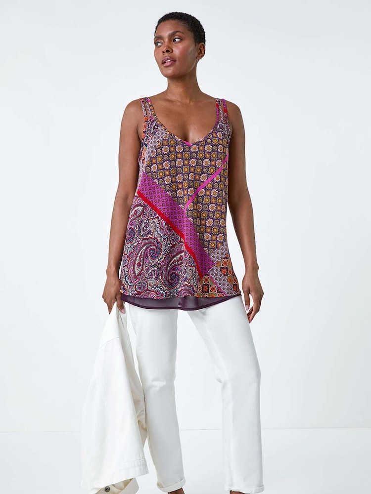 Roman Purple Patchwork Paisley Print Cami Top - Image 2 of 5