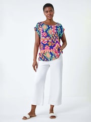 Roman Blue Print Short Sleeve Top - Image 1 of 5