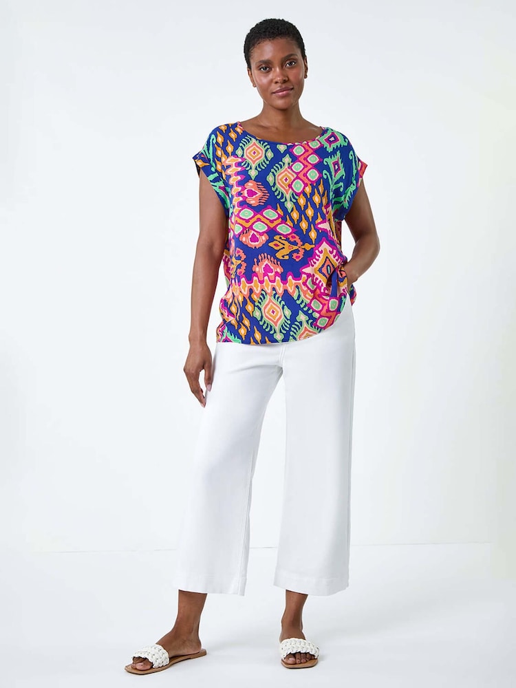 Roman Blue Print Short Sleeve Top - Image 1 of 5