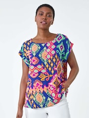 Roman Blue Print Short Sleeve Top - Image 2 of 5