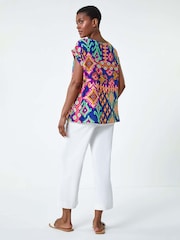 Roman Blue Print Short Sleeve Top - Image 3 of 5