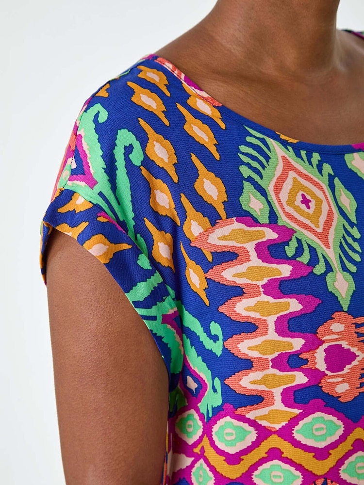 Roman Blue Print Short Sleeve Top - Image 5 of 5 Roman Blue Print Short Sleeve Top - Image 5 of 5