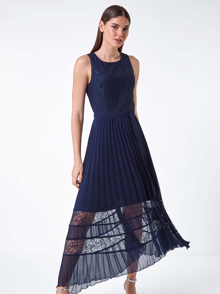 Roman Pleated Lace Detail Midi Dress - Imagen 1 de 5 Roman Pleated Lace Detail Midi Dress - Imagen 1 de 5