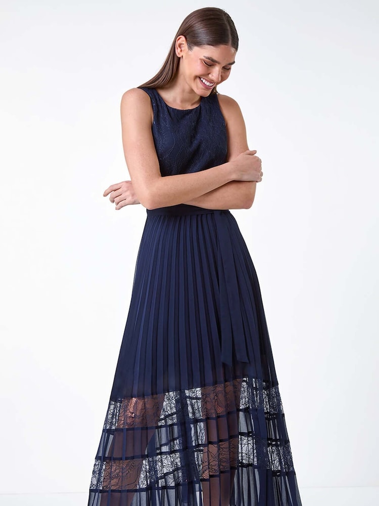 Roman Pleated Lace Detail Midi Dress - Imagen 2 de 5 Roman Pleated Lace Detail Midi Dress - Imagen 2 de 5