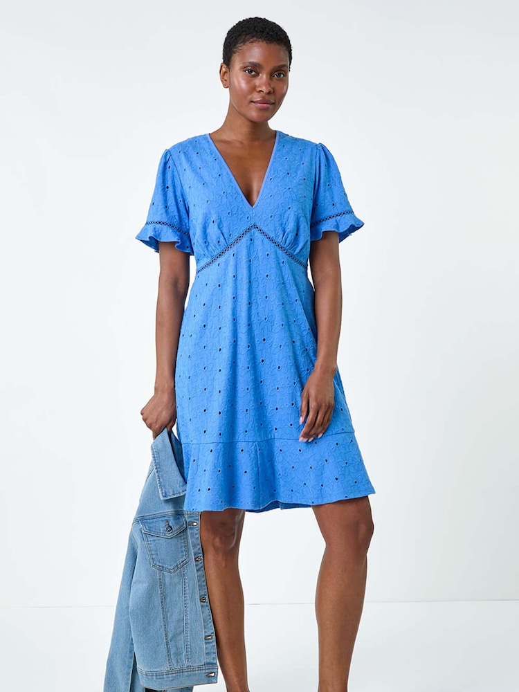 Roman Embroidered 100% Bumbac Mulați/Elastici Jerseu Frill Rochie - Image 1 of 5