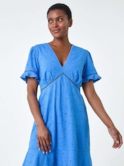 Roman Embroidered 100% Bumbac Mulați/Elastici Jerseu Frill Rochie - Image 2 of 5