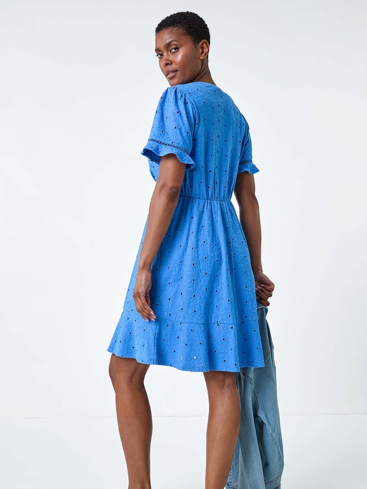 Roman Embroidered 100% Bumbac Mulați/Elastici Jerseu Frill Rochie - Image 3 of 5
