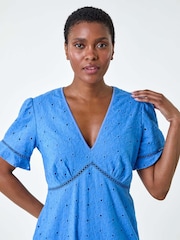 Roman Embroidered 100% Bumbac Mulați/Elastici Jerseu Frill Rochie - Image 4 of 5