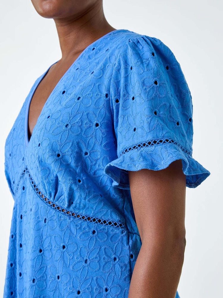 Roman Embroidered 100% Bumbac Mulați/Elastici Jerseu Frill Rochie - Image 5 of 5