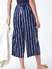Roman Blue Stripe Print Button Detail Culotte Trousers - Image 3 of 5