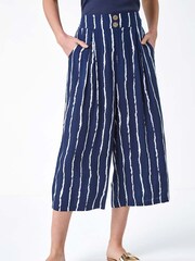 Roman Blue Stripe Print Button Detail Culotte Trousers - Image 4 of 5