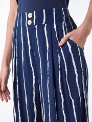 Roman Blue Stripe Print Button Detail Culotte Trousers - Image 5 of 5