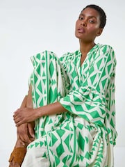 Roman Green Print Tiered Midi Smock Dress - Image 1 of 5