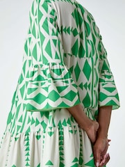 Roman Green Print Tiered Midi Smock Dress - Image 5 of 5