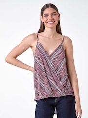 Roman Purple Aztec Style Stripe Print Wrap Front Vest Top - Image 1 of 5