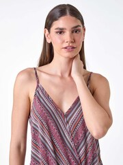 Roman Purple Aztec Style Stripe Print Wrap Front Vest Top - Image 2 of 5
