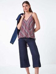 Roman Purple Aztec Style Stripe Print Wrap Front Vest Top - Image 4 of 5