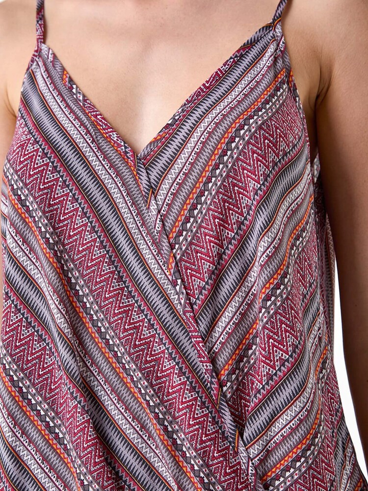 Roman Purple Aztec Style Stripe Print Wrap Front Vest Top - Image 5 of 5
