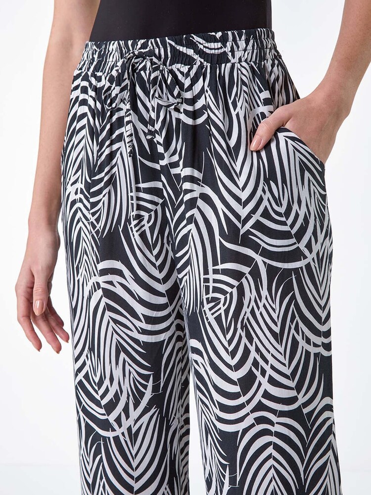 Roman Black Palm Leaf Print Pocket Trousers - Image 5 of 5