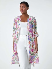 Roman Pink Floral Print Longline Shirt - Image 1 of 5