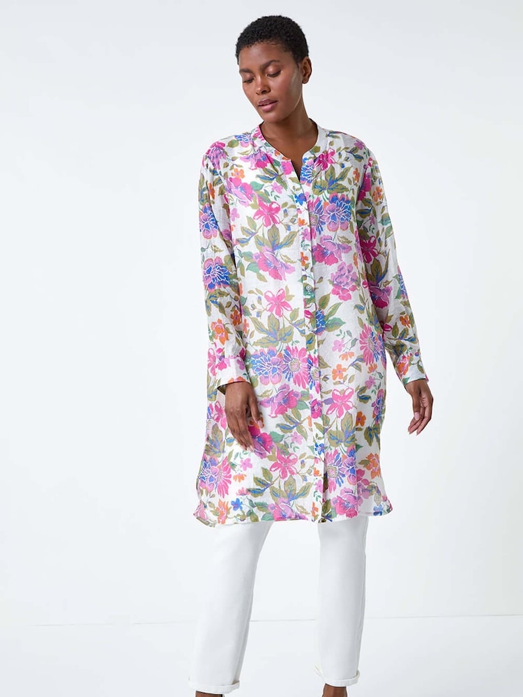 Roman Pink Floral Print Longline Shirt - Image 2 of 5