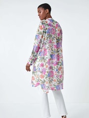 Roman Pink Floral Print Longline Shirt - Image 3 of 5