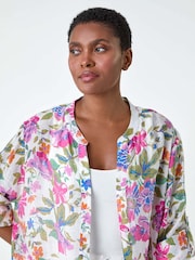 Roman Pink Floral Print Longline Shirt - Image 4 of 5