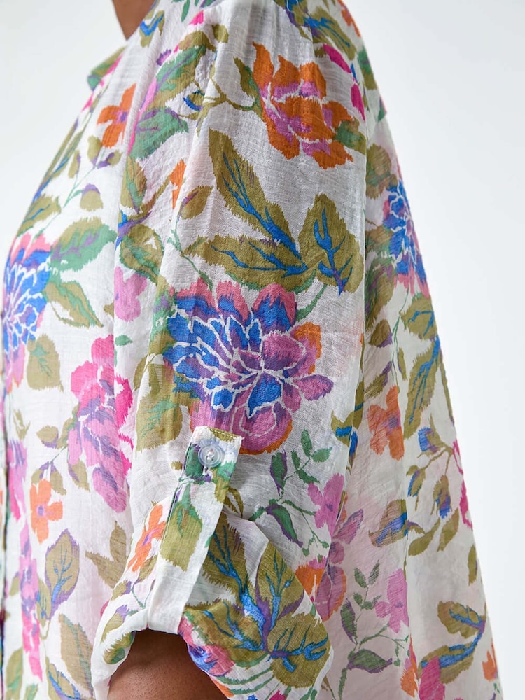 Roman Pink Floral Print Longline Shirt - Image 5 of 5