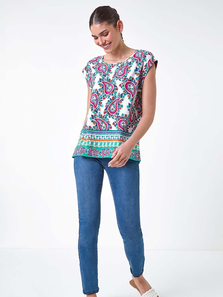 Roman Pink Paisley Print Short Sleeve Top - Image 1 of 5