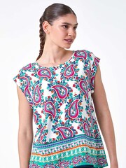 Roman Pink Paisley Print Short Sleeve Top - Image 2 of 5