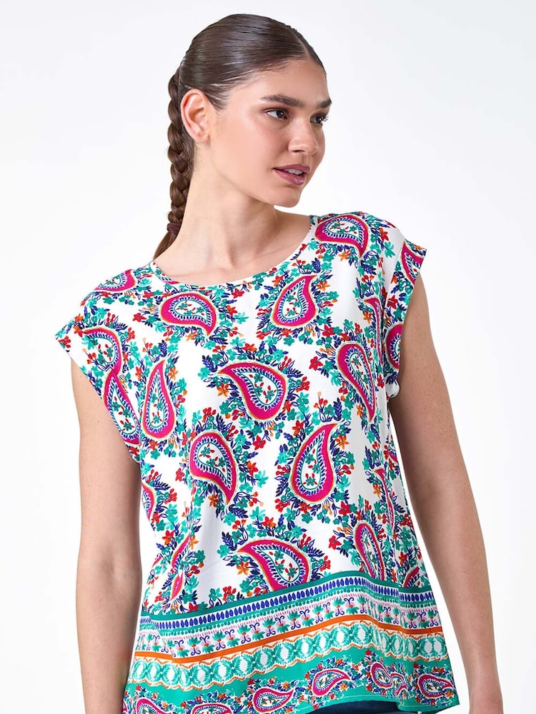 Roman Pink Paisley Print Short Sleeve Top - Image 2 of 5