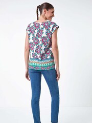 Roman Pink Paisley Print Short Sleeve Top - Image 3 of 5