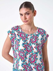 Roman Pink Paisley Print Short Sleeve Top - Image 4 of 5