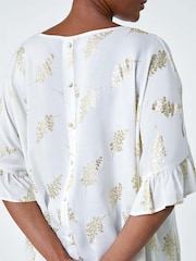 Roman White Metallic Foil Floral Button Back Top - Image 5 of 5