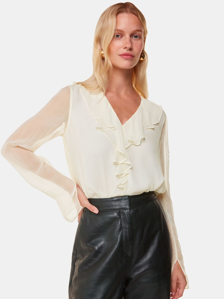 Whistles Ruffle Collar Detail White Blouse - Image 1 of 5