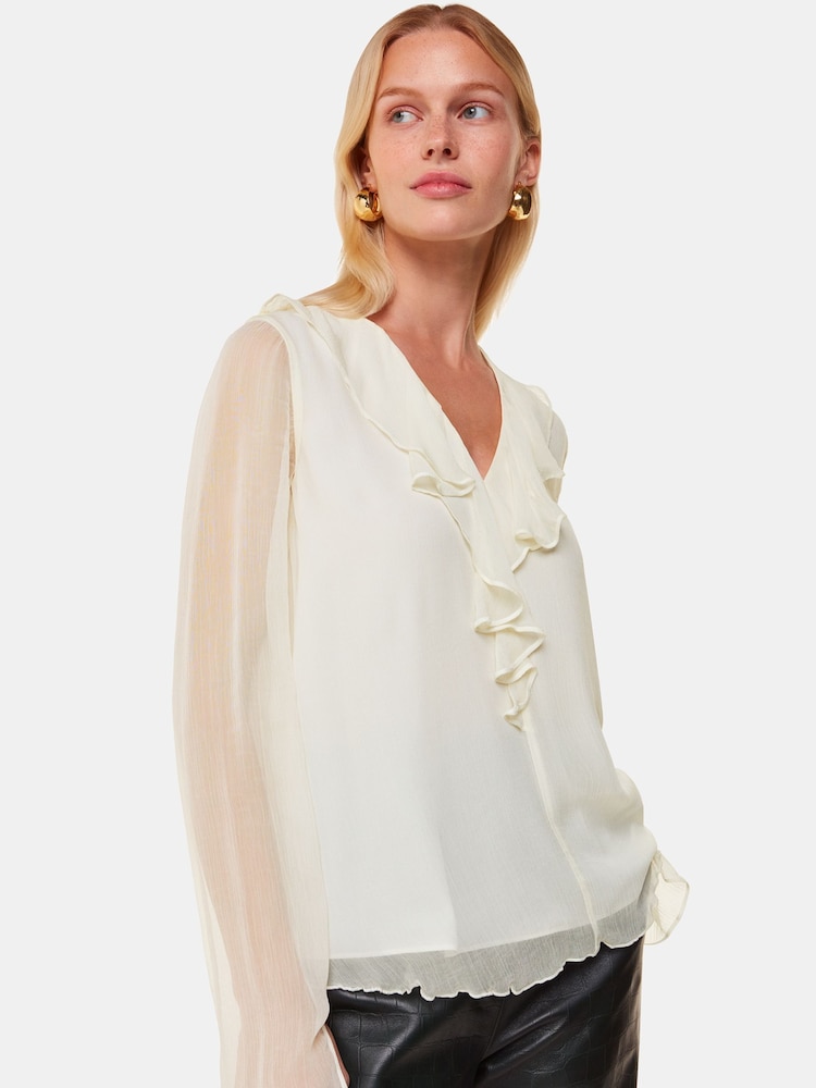 Whistles Ruffle Collar Detail White Blouse - Image 3 of 5