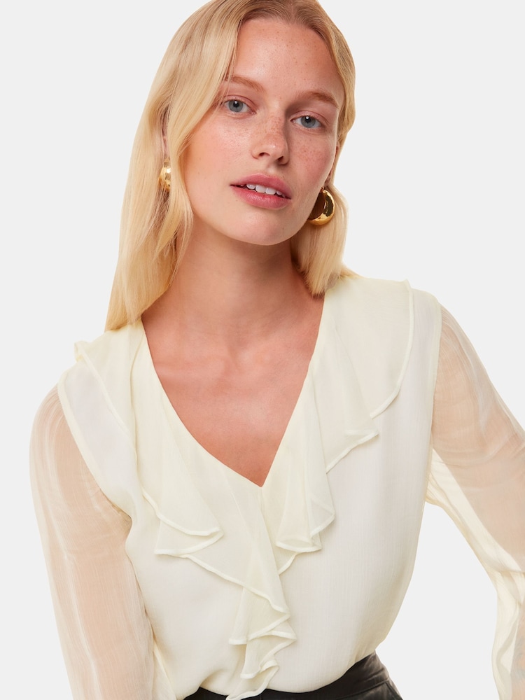 Whistles Ruffle Collar Detail White Blouse - Image 4 of 5