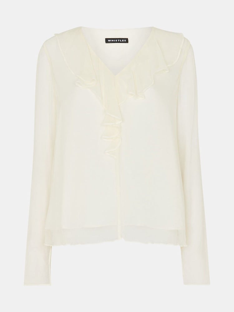Whistles Ruffle Collar Detail White Blouse - Image 5 of 5