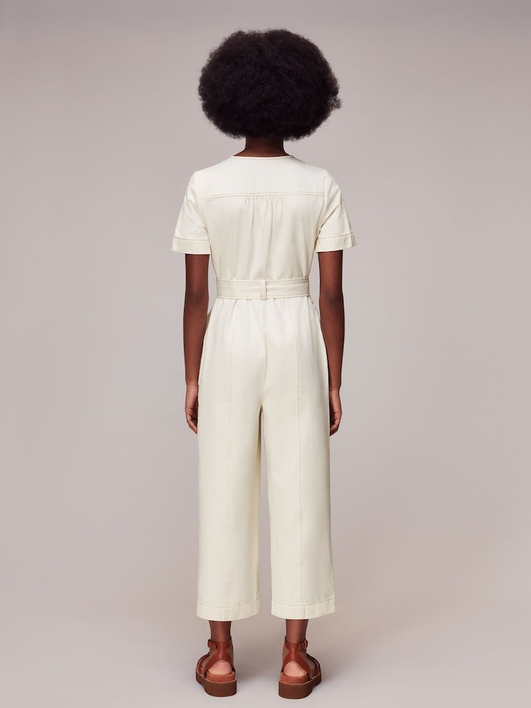Whistles White Short Sleeve Denim 100% Cotton Jumpsuit - Image 2 of 5 Whistles White Short Sleeve Denim 100% Cotton Jumpsuit - Image 2 of 5