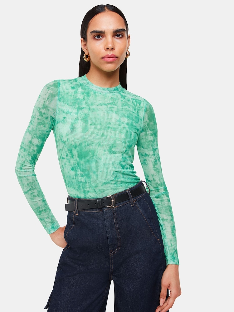 Whistles Green Brushwork Print Mesh Jersey - Image 1 of 5