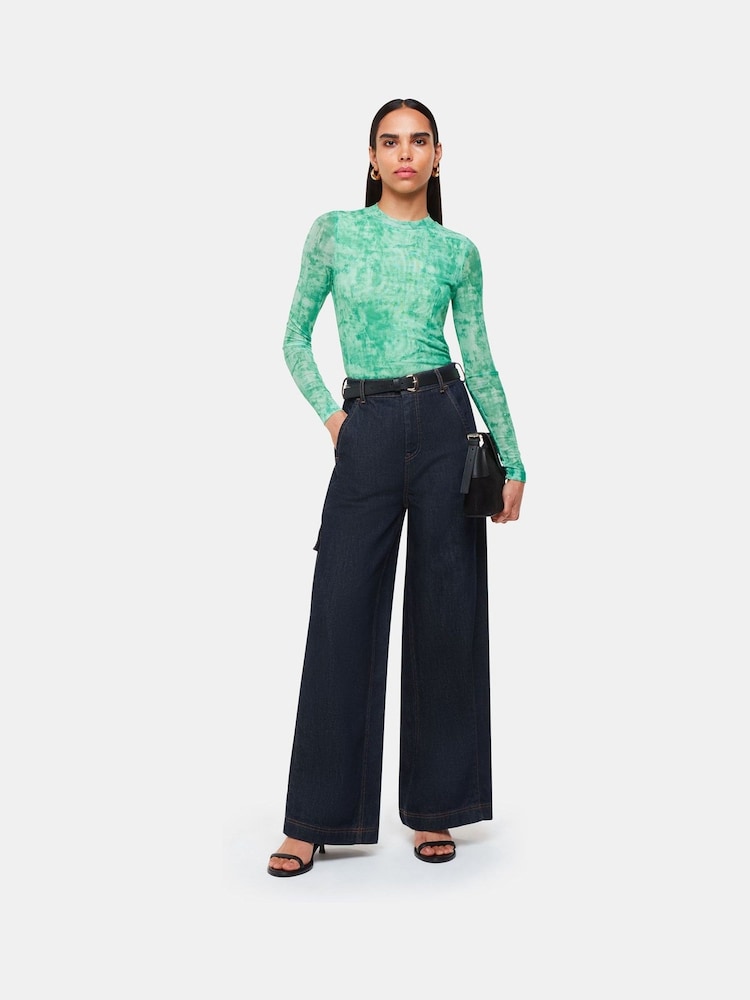 Whistles Green Brushwork Print Mesh Jersey - Image 2 of 5