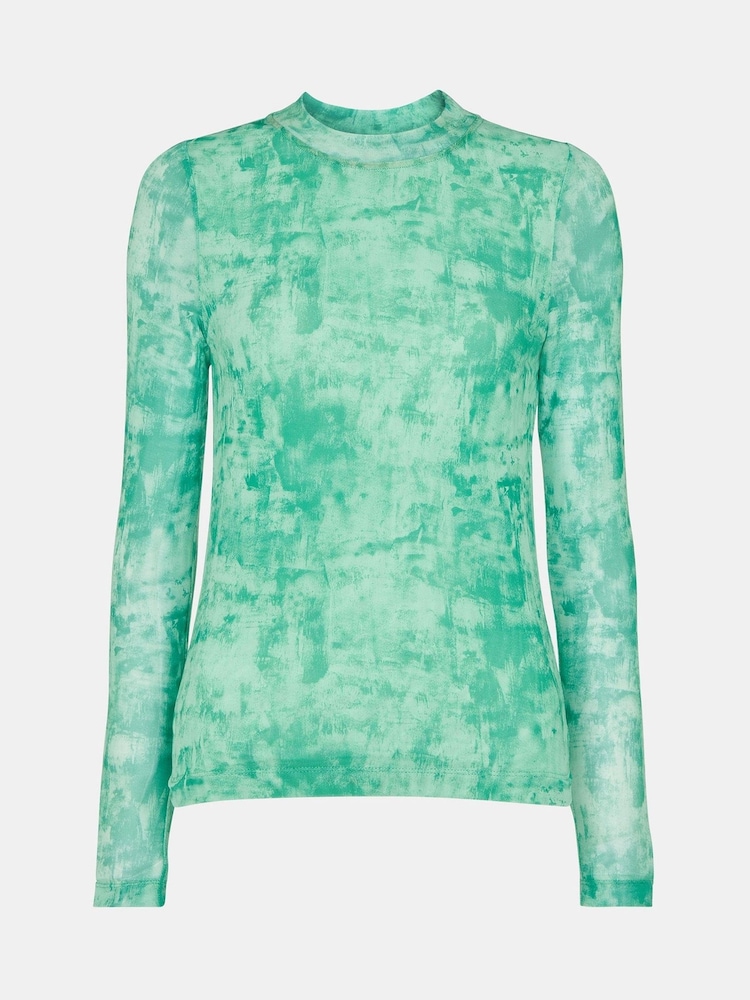 Whistles Green Brushwork Print Mesh Jersey - Image 5 of 5