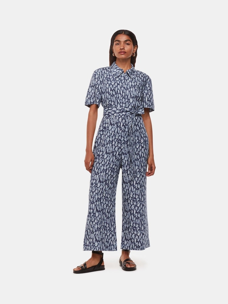 Whistles Blue Flaming Leopard Print Jumpsuit with Linen - Image 1 of 5