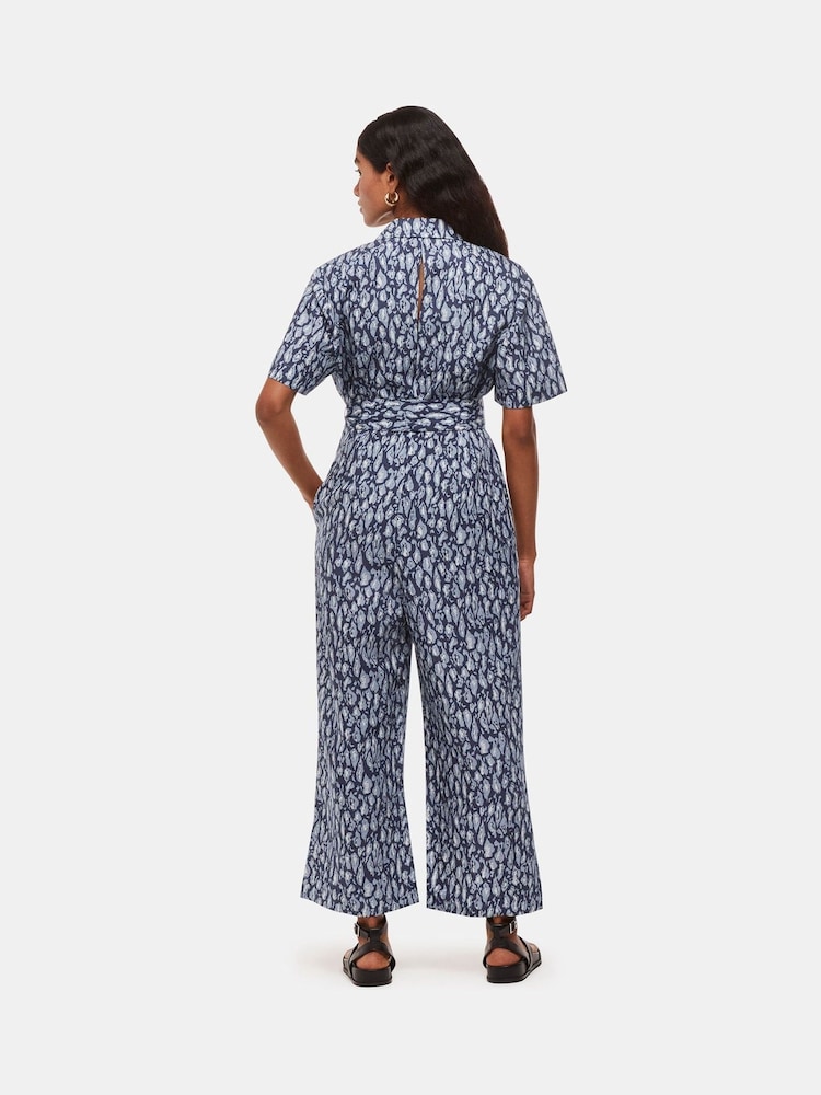 Whistles Blue Flaming Leopard Print Jumpsuit with Linen - Image 2 of 5