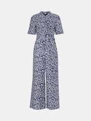 Whistles Blue Flaming Leopard Print Jumpsuit with Linen - Image 5 of 5