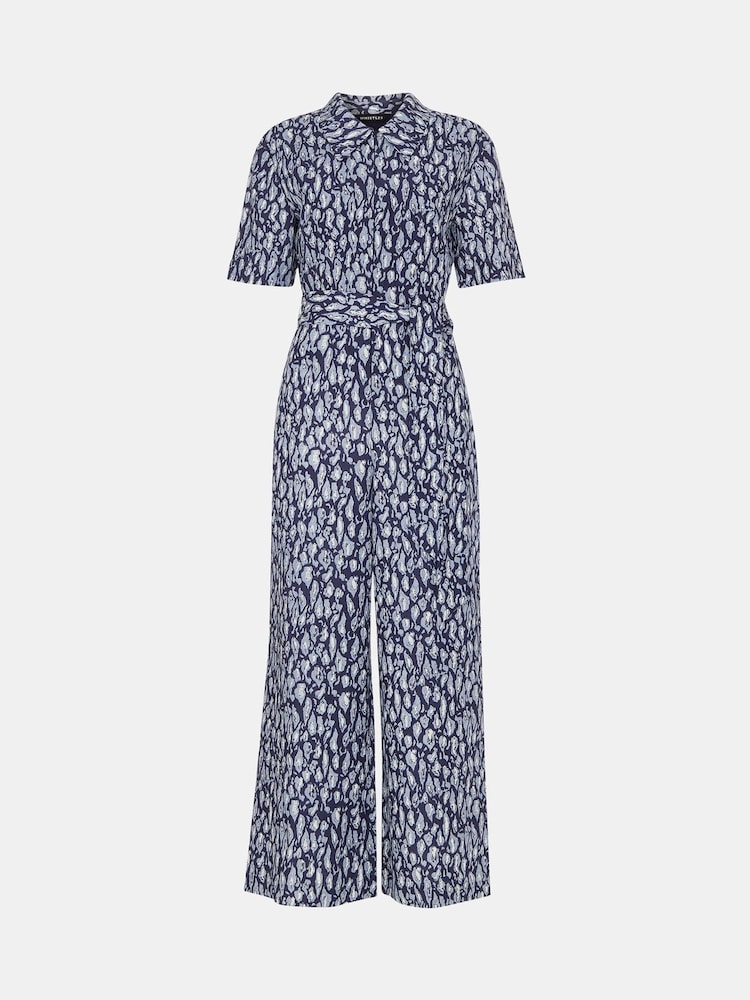 Whistles Blue Flaming Leopard Print Jumpsuit with Linen - Image 5 of 5