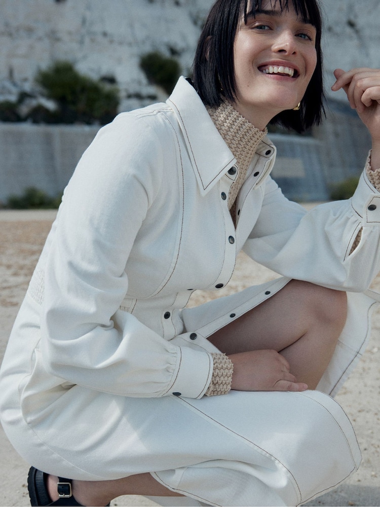 Whistles White Harlowe Denim Midi 100% Cotton Dress - Image 2 of 6