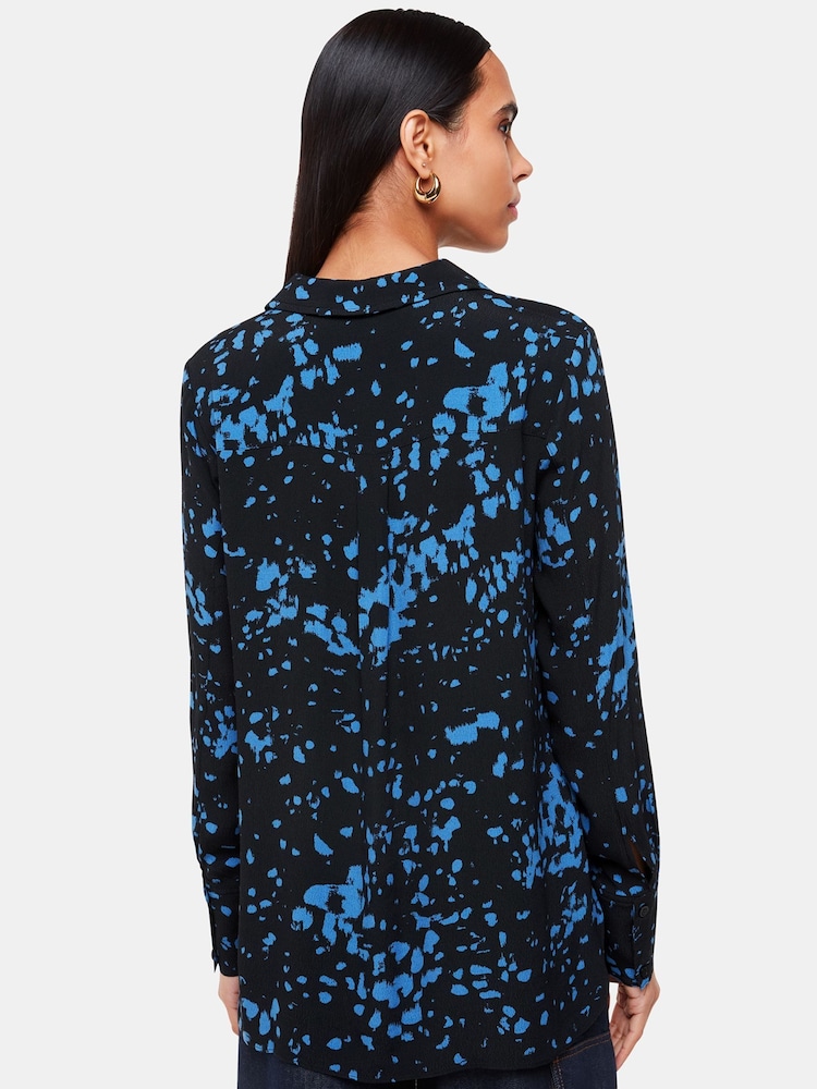 Whistles Smudged Spot Print Black Shirt - Image 2 of 5 Whistles Smudged Spot Print Black Shirt - Image 2 of 5