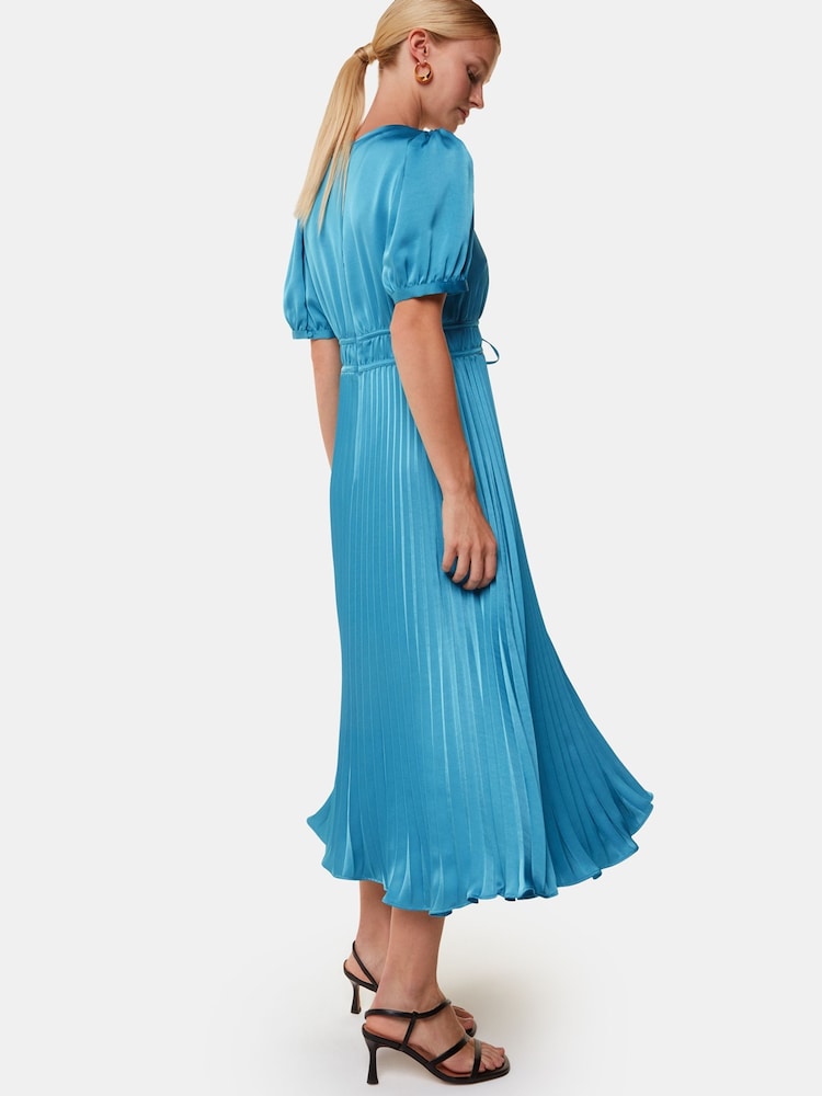 Whistles Blue Delilah Satin Pleat Dress - Изображение 2 из 5