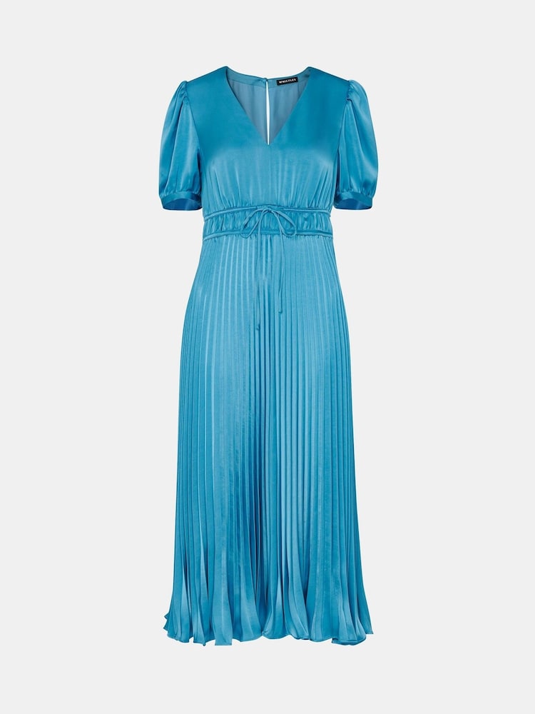 Whistles Blue Delilah Satin Pleat Dress - Изображение 5 из 5